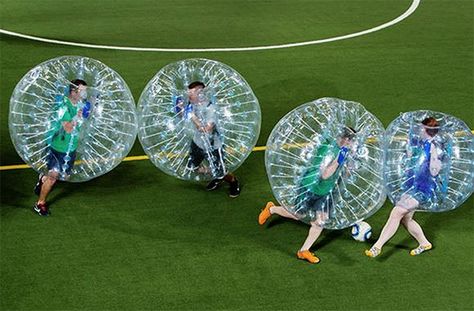 If you're tired of regular old soccer, why not start playing the beautiful game while ensconced in a plastic bubble? Yes, like trampoline dodgeball before it, bubble ball is the latest hybrid athletic craze. And soon a new facility in Vaughan will let you try it even as the weather... Archery Tag, Bubble Soccer, Soccer Game, Giant Inflatable, Soccer League, Playing Football, Soccer Games, Play Soccer, Soccer Balls