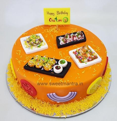 Indian Chaat theme customized cake for husbands birthday in Pune. For my other creations, please visit my website www.sweetmantra.in Heart Cake Designs, Vintage Cake Decorating, Indian Chaat, Husbands Birthday, Vintage Heart Cake, Customized Cake, Birthday Cake For Mom, Birthday Cake For Husband, Cake Story