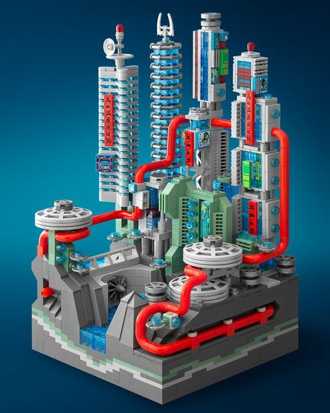 Futuristic Art Deco, Microscale Lego, Lego Diorama, Lego Microscale, Easy Lego Creations, Lego Techniques, Cyberpunk Steampunk, Lego Universe, Castle Building