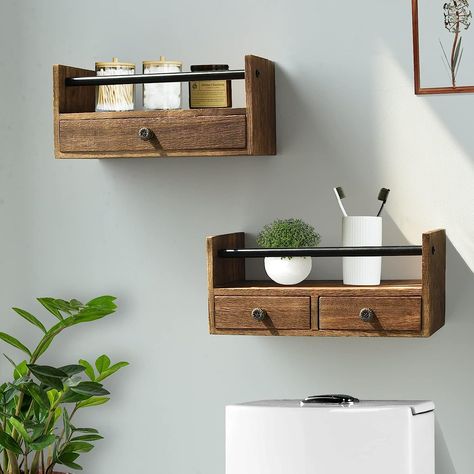 Simple and Functional Floating Shelves with Drawer: Enhance Bathroom Decor and Storage. Wall Mounted Design: Utilize Space Efficiently, Store Small Daily Goods. Rustic Charm with Metal Bar: Elegant Style, Protects Items from Falling. Versatile Multi-Purpose Shelves: Organize Bedroom, Kitchen, Bathroom, and More Two Installation Options: Customize Display, Easy Wall Attachment. Perfect Gift Choice: Quality Guarantee, Lightweight yet Sturdy Construction. Bedroom Wall Shelf, Small Wall Shelves, Organize Bedroom, Shelves With Storage, Shelf With Drawers, Bathroom Box, Small Wall Shelf, Floating Shelf With Drawer, Floating Drawer