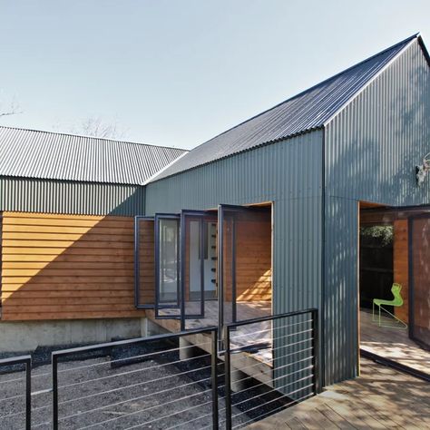 75 Beautiful Corrugated Iron Houses Home Design Ideas & Designs | Houzz AU Metal Buildings With Living Quarters, Corrugated Metal Fence, No Beer, Pole House, Tin Shed, Corrugated Iron, Steel Siding, Tin House, Pole Buildings