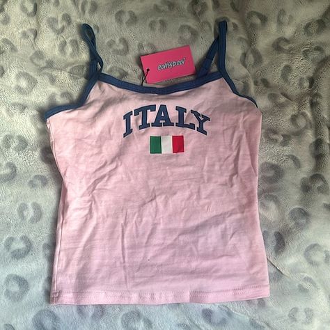 Italy Tank Top - Light Pink with Blue Edikted Tops, Italy Tank Top, Top Light, Pink Tank Top, Light Pink, Flag, Tank Top, Italy, Writing