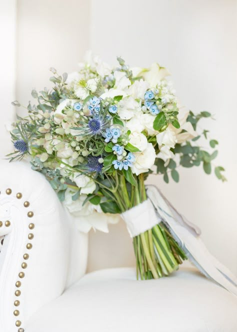 Wedding Bouquets White, August Flowers, Blue Photography, Blue Themed Wedding, Blue Wedding Flowers, Tent Reception, Indoor Ceremony, Wedding Inside, White Wedding Bouquets