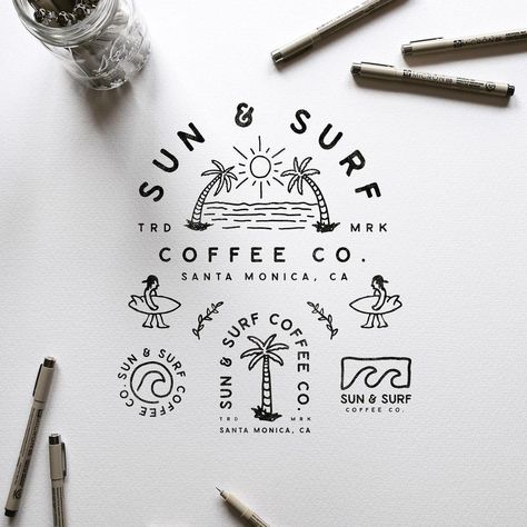 Beach Cafe Design, Beach Cafe Logo, Surf Coffee Shop, Surfer Coffee Shop, Coffee Shop Beach, Coffee Shop Logos, Beach Coffee Shop, Beach Tshirt Designs, Surf Logo Design Graphics