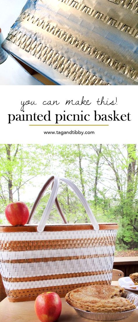 spray paint a vintage picnic basket DIY Picnic Basket Makeover Ideas, Decoupage Baskets Ideas, Refurbished Baskets, Painted Picnic Basket, Picnic Basket Diy, Picnic Basket Decor, Picnic Diy, Preppy Picnic, Basket Painting