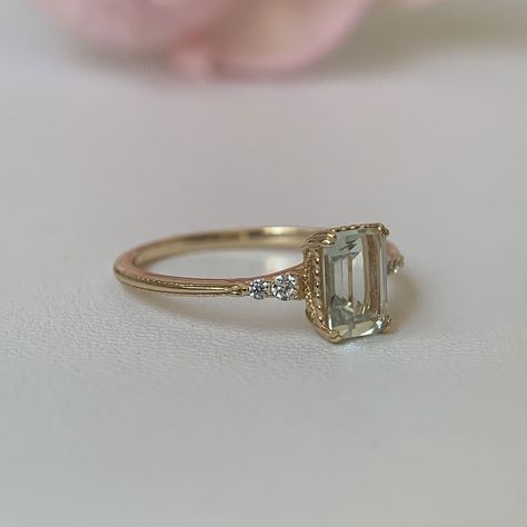 Light Emerald Engagement Ring, February Birthstone Jewelry, Ring Emerald Cut, Cute Engagement Rings, Green Amethyst Ring, Future Engagement Rings, Ring Emerald, Dream Engagement, Dream Engagement Rings