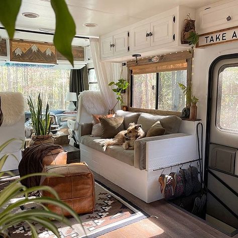 Katie on Instagram: “I’m getting so excited to take our RV out on some much needed camping trips. I’ve missed our home on wheels 💛 #rvrenovation #homeonwheels…” Class A Rv Remodel, Rustic Camper, Motorhome Remodel, Camper Trailer Remodel, Rv Renovation, Diy Camper Remodel, Class A Rv, Rv Renovations, Camper Renovation