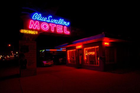 Liminal Places, Blue Swallow Motel, Blue Swallow, Shooting In Raw, Disney World Pictures, Hell Yeah, Route 66, Night Photography, Motion Design