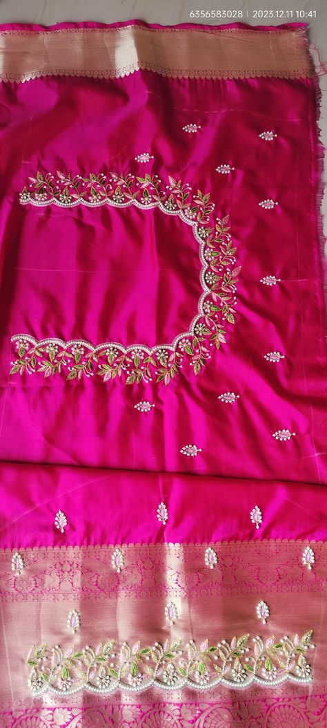 Magam Work Blouses Latest Simple Thread Work, Maggam Work Hangings For Blouse, Maggamwork Blouses Latest Simple, New Model Maggam Work Designs, Bridal Blouse Front Neck Designs Latest, Pink Blouse Computer Work Designs, Maggam Work Blouse Designs Simple Short Hands, Computer Maggam Work Designs, Easy Maggam Work Designs