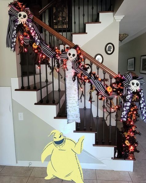 Dianne | Haunted Mansion Holiday stair garland is up! I've wanted to do this for years but only had a few things here and there. It finally came… | Instagram Stair Garland, Haunted Mansion Holiday, Our Town, Haunted Mansion, Nightmare Before, Nightmare Before Christmas, Before Christmas, Mansion, Halloween Party