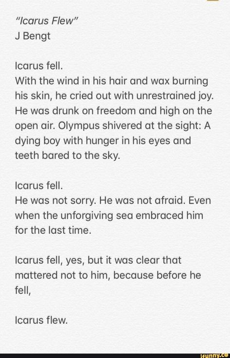 Icarus Story, Greek Mythology Icarus, Lament For Icarus, Mythology Poetry, Interpretation Of Dreams, Wind Hair, Icarus Fell, Joseph Campbell, Literature Quotes