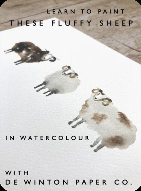 Sheep Watercolor Illustrations, Watercolor Sheep Tutorial, Watercolor Sheep Paintings, Sheep Art Painting, Cute Sheep Art, January Journaling, January Watercolor, Watercolour Sheep, Drawing Sheep