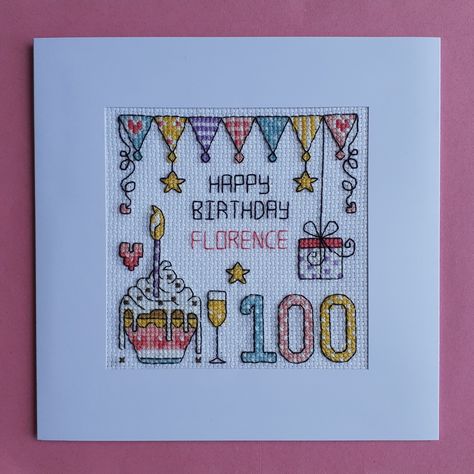 Birthday Cross Stitch, Stitch Quotes, Happy 100th Birthday, Alphabet Chart, Stitch Cards, Cross Stitch Quotes, Vintage Birthday Cards, Happy 60th Birthday, Small Cross Stitch