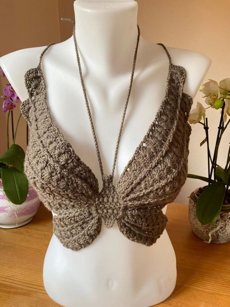 Crochet Butterfly Tops, Crochet Butterfly Top Outfit, Corset Crochet Top, Crochet Festival Outfit, Top Borboleta, Butterfly Crochet Top, Crochet Cami Top, Crochet Wrap Top, Butterfly Tops