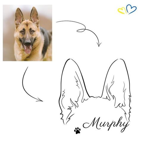 German Shepherd Ear Tattoo, German Shepherd Ears Tattoo, Ear Outline Tattoo, Pet Ear Outline, German Shepherd Ears, German Shepherd Tattoo, Ear Outline, Dog Memorial Tattoos, Tattoo Line