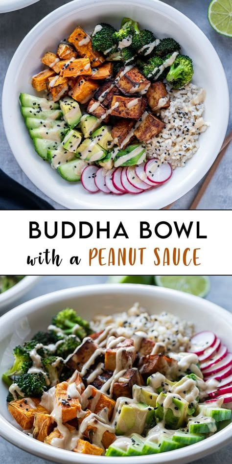 Vegan Buddha Bowl, Healthy Bowls Recipes, Healthy Bowls, Tasty Vegetarian Recipes, God Mat, Tasty Baking, Buddha Bowl, Peanut Sauce, Vegetarian Recipes Dinner