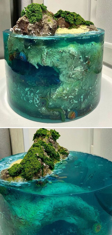 Island Cake, Ocean Cakes, Jello Cake, Realistic Cakes, Sea Cakes, Beach Cakes, Custom Desserts, Modern Cakes, Jelly Cake