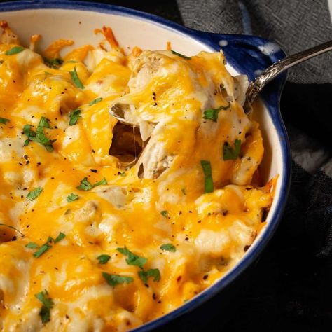 Quick Cheesy Ranch-Chicken Pasta Bake Chicken Ranch Casserole, Ranch Chicken Pasta, Cauliflower Side Dish, Cheesy Chicken Casserole, Chicken Pasta Casserole, Oven Meals, Ranch Casserole, Chicken Ranch Pasta, Chicken Ranch