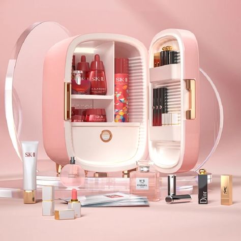 Mikrus Makeup Fridge Portable100-240V Professional Beauty Skin Care Cosmetics Small Intelligent Preservation 12L _ - AliExpress Mobile Elsa Bedroom, Makeup Fridge, Face Wash Recipe, Kawaii Room Ideas, Skincare Fridge, Mask Skincare, Compact Fridge, Portable Fridge, Bedroom Pink