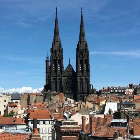 The gothic mecca 😍 Clermont-Ferrand Cathedral, France. The gothic cathedral of Clermont-Ferrand is built entirely using black lava rock which gives it its highly distinctive look⁠—visible from a great distance. #gothic #gothmemes #goth #gothstyle Goth Castle, Gothic Style Architecture, Goth Memes, Europe Architecture, Cathedral Architecture, Gothic Cathedral, Creepy Art, Gothic Architecture, Gotham City