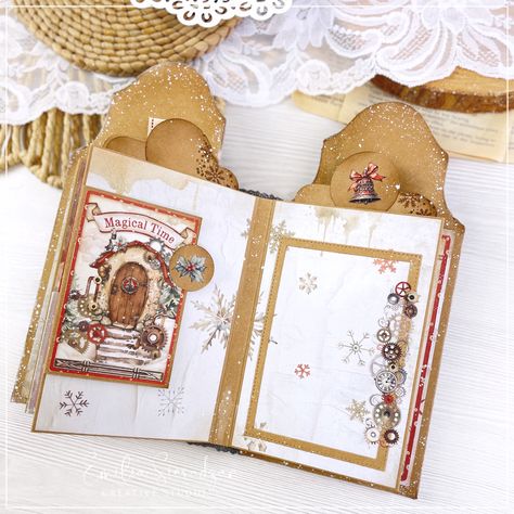 A House-Shaped Mini Album with Stamperia’s “Gear Up For Christmas” Collection Gorgeous Christmas Cards, Whimsical Christmas Decor, Christmas Mini Albums, Simple Christmas Cards, Valentine Tags, Whimsical Christmas, Christmas Minis, Holiday Projects, Holiday Themes