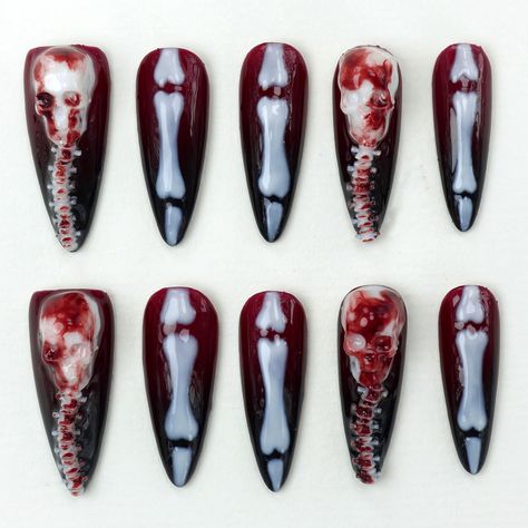 Get ready to haunt in style with our Halloween Collection! 🎃👻 From eerie cat eye gels to spooky claws, these designs are perfect for your ultimate Halloween look. Shop now and slay the season -- #donailsar #pressonnails #halloweennails #cateyegel #pressons #nails Lip Nails Designs, Fangs Nails, Vampire Aura Nails, Vampire Teeth Nails, Creepy Nail Art, Black And Red Blood Drip Nails, Creepy Nails, Claw Nails Designs, Pressons Nails