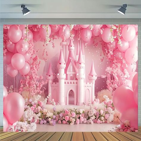 Christmas Party Backdrop, Arch Balloon, Party Cake Table, Castle Party, Party Arch, Princess Birthday Party Decorations, Background Birthday, Princess Party Decorations, Baptism Decorations