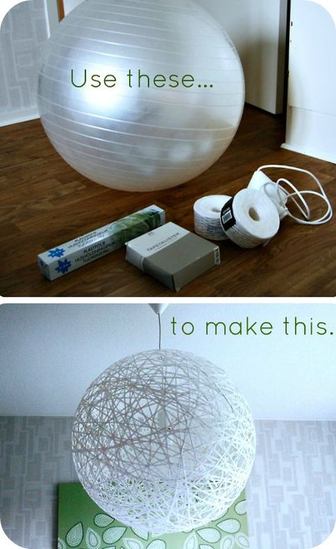 Early last year, a beautiful ball lamp shade created using doilies and a balloon burst (!) onto the blogosphere and I've seen nothing that compares ... until now.  This creation, care of Inspirera Mera requires very little material and the spun-web effect is fresh and really modern. The tutorial is in both Swedish and English with lots of great pics. The one issue for US readers seems to be the "paper cord" used.  It looks a lot like paper raffia to me but we do get twisted paper cord Lampshade Tutorial, Diy Globe, Raffia Lampshade, Lampshade Diy, Diy Luminaire, Pilates Ball, Outdoor Lighting Design, Diy Outdoor Lighting, Ikea Lamp