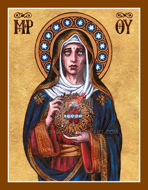 Our Lady of Sorrows icon by Theophilia St Faustina Kowalska, Medieval Witch, Creative Woman, Read Music, St Faustina, Catholic Women, Catholic Images, Our Lady Of Sorrows, Mary Magdalene