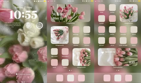 Ios 16 Home Screen Ideas Spring, Phone Display Ideas, Spring Homescreen Layout, Spring Ios Homescreen, Spring Phone Layout, Iphone Themes Ideas, Ios 15 Homescreen, Ios 16 Ideas, Ios 16 Layout