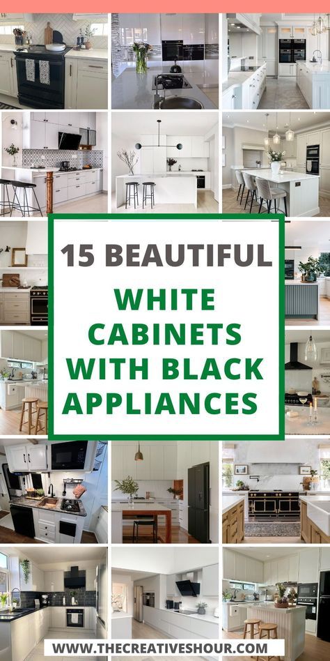 Discover the timeless elegance of white cabinets with black appliances. Explore ideas that seamlessly blend sophistication and contrast in your kitchen design. Elevate your space with this classic combination, creating a harmonious and stylish culinary haven. #KitchenDesign #Contrast #HomeDecor Kitchen Cabinet With Black Appliances, White Cabinet Black Appliances, Kitchens With Black Appliances Ideas, Black Appliances With White Cabinets, Modern Farmhouse Kitchen With Black Stainless Steel Appliances, Black And White Kitchen Appliances, Black Kitchen Appliances White Cabinets, Cabinet Colors With Black Appliances, Matte Black Cafe Appliances In Kitchen