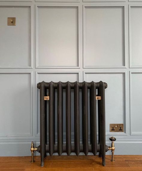 Tall Radiators, Panelling Ideas, 1900s Home, Painted Radiator, Home Radiators, Traditional Radiators, London House, Boot Room, Narrow Hallway