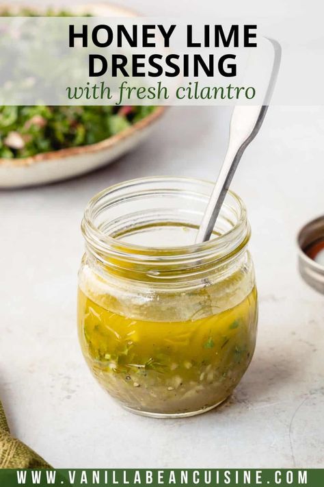 This Honey Lime Dressing will brighten up any green or grain salad with its punch of citrus and kiss of honey. Honey Cilantro Lime Dressing, Honey Lime Dressing Recipe, Lime Salad Dressing, Honey Lime Vinaigrette, Best Salad Dressing, Honey Lime Dressing, Delicious Salad Dressings, Cilantro Dressing, Citrus Dressing