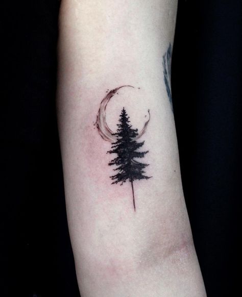 Tree Moon Tattoo, Moon And Tree Tattoo, Briar Tattoo, Trees Tattoo, Birthday Tattoos, Moon Star Tattoo, Arrow Tattoos For Women, Snow Tattoo, Tree Tattoo Men