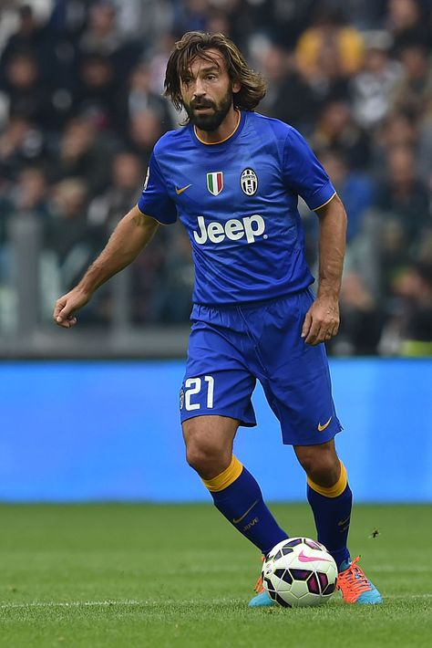 TURIN, ITALY - OCTOBER 26: Andrea Pirlo of Juventus FC in action during the Serie A match between Juventus FC and US Citta di Palermo at Juventus Arena on October 26, 2014 in Turin, Italy. (Photo by Valerio Pennicino/Getty Images) Football Brazil, Andrea Pirlo, Football Wallpapers, Sports Aesthetic, Turin Italy, Gq Men, Zinedine Zidane, Juventus Fc, Sport Icon