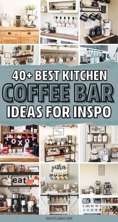 Home Coffee And Tea Bar Ideas, Coffee Bar Under Cabinet, Coffee Nooks In Kitchen, Wine And Coffee Bar Ideas Small Spaces, Diy Bar Cart Repurposed, Small Coffee Bar Ideas Counter Space, Coffee Sign Ideas, Coffee Set Up On Kitchen Counter, Coffee Area On Counter