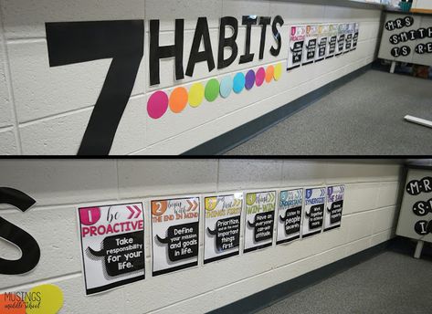 School Hallway Displays, Leader In Me School, Middle School Decor, Leader In Me 7 Habits, School Hallway Decorations, 8th Grade Classroom, 7 Habits Of Happy Kids, Middle School Bulletin Boards, Teacher Classroom Ideas