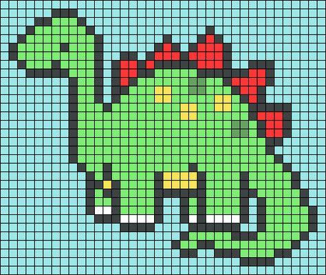 Dino Pixel Art Pattern, Dinosaur Crochet Grid, Dinosaur Tapestry Crochet, Dino Perler Bead Pattern, Pixel Art Pattern Dinosaur, Dinosaur Alpha Pattern, Dinosaur Perler Bead Pattern, Dino Pixel Art, Pixel Art Dinosaur