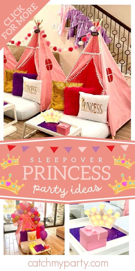 Take a look at this magical princess-themed sleepover! The teepees are wonderful! See more party ideas and share yours at CatchMyParty.com Princess Theme Sleepover, Activities For Birthday, Sleepover Party Ideas, Birthday Sleepover Ideas, Birthday Party Ideas Themes, Princess Cakes, Birthday Sleepover, Girl Birthday Party Ideas, Princess Party Ideas