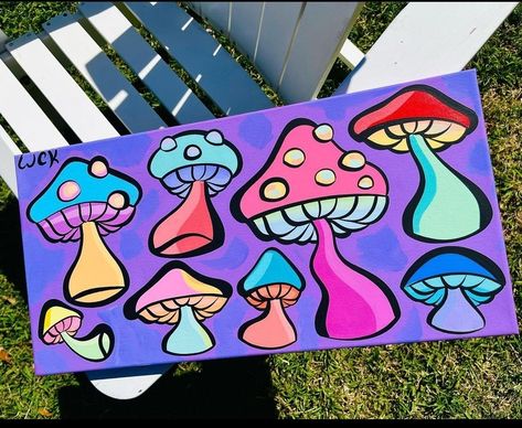 Posca Pens Art Mushroom, Frat Painting, Trippy Paintings, Shroom Room, Dorm Paintings, 5x7 Painting, Paint Videos, Canvas Painting Projects, Chill Songs