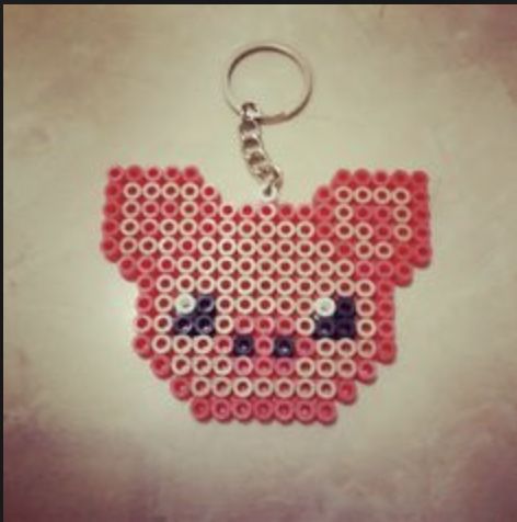 Pig Perler Bead Perler Beads Keychain, Melty Bead Designs, Pig Keychain, Beads Keychain, Melty Bead Patterns, Fuse Bead Patterns, Pony Bead Patterns, Hama Beads Design, Perler Bead Templates