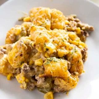 Tater Tot Casserole - The Salty Marshmallow Tater Tot Casserole Recipe, The Salty Marshmallow, Best Cornbread Recipe, Salty Marshmallow, Tater Tot Casserole Recipes, Cheese Corn, Cheddar Cheese Soup, Tot Casserole, Tater Tot Casserole