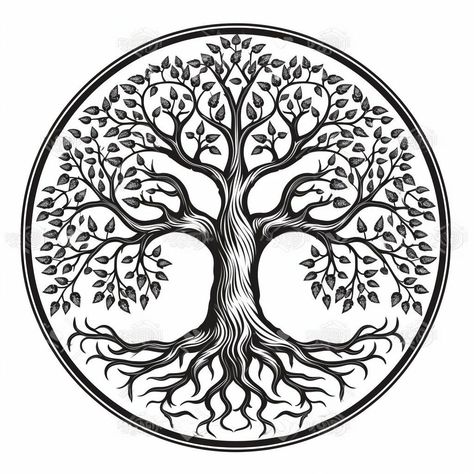 Celtic Tree Of Life Art, Tree Of Life Drawing, Tree Mandala, Life Circle, Circle Tattoos, Intricate Tattoo, Silhouette Template, Tree Of Life Tattoo, Celtic Tree Of Life