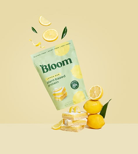 Bloom - Plant-based Protein - Product Photography on Behance Superfood Product Photography, Supplement Product Shoot, Protein Product Photography, Nutrition Ads, Spring Product Photography, Protein Photography, Cookie Packaging Design, Gummy Packaging, Rice Chips