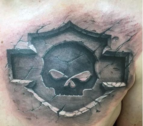 Vintage Chest Tattoo, Chest Tattoo Designs For Men, Biker Tattoos Designs, Harley Davidson Tattoo, Harley Tattoo, Hd Tattoos, Herren Hand Tattoos, Shield Tattoo, Harley Tattoos