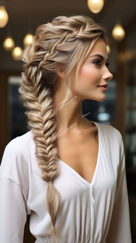 Bridesmaids Braids Hairstyles, One Side Fishtail Braid, Sideswept Braided Hairstyles, Fishtail Braid Bridal Hair, Mock Braid Hairstyles, Fishbraids Hairstyles, Wedding French Braid, Wedding Hairstyles For Long Hair Braid, Wedding Braids For Long Hair