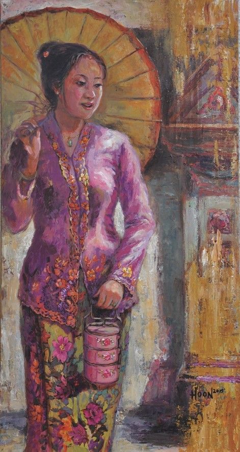 STROLLING, Tan Gaik Hoon (female, b1970, Peranakan, Malaysia) | PIN made by RomANikki Malaysian Art Traditional, Malaysia Culture Illustration, Peranakan Art, Peranakan Painting, Indonesian Culture Art, Malaysia Art, Peranakan Culture, Baba Nyonya, Malaysia Old Photo