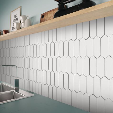 Peel And Stick Tiles Bathroom Wall, Peak And Stick Backsplash, Kitchen Tile Accent Wall, Temporary Backsplash Rental Kitchen, Stick On Backsplash Tiles, Peel And Stick Wall Tile Bathroom, White Backsplash With Black Grout, Stick And Peel Backsplash, Peel And Stick Shower Wall Tile