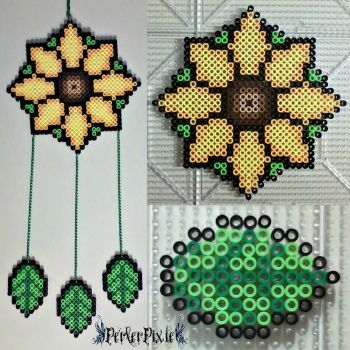 Sunflower DreamCatcher by PerlerPixie Sunflower Dream Catcher, Sunflower Dreamcatcher, Dreamcatcher Ideas, Perler Projects, Hamma Beads Ideas, Easy Perler Bead Patterns, Melty Bead Patterns, Pearl Beads Pattern, Easy Perler Beads Ideas