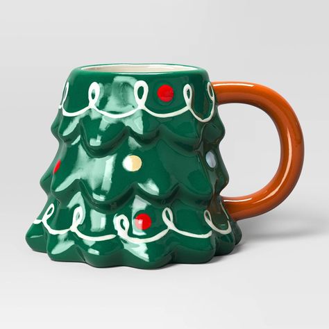 14.3oz Holiday Earthenware Christmas Tree Mug - Wondershop™ | Target Target Christmas, Tree Mug, Cane Handles, White Dinner Plates, Mugs For Men, Meowy Christmas, Holiday Dining, Christmas Dining, Christmas Trends